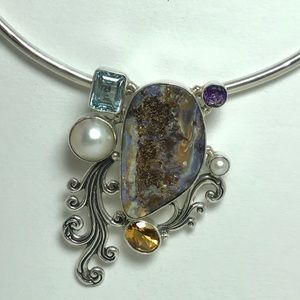 Blue Topaz,Opal, Amethyst, Citrine, Pearl Pendant